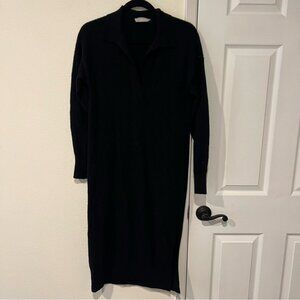 Everlane Cashmere Polo Dress Collar V Neck Long Sleeve Black Size XS